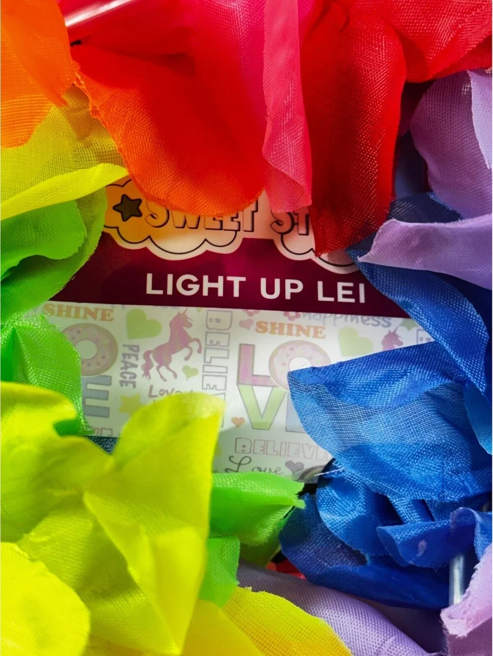 Sunshine Novelty Light Up Lei Rainbow Fabric Flowers with Lights